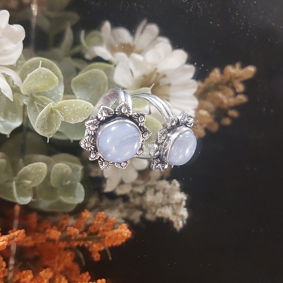 Blue Lace Agate 925 Silver Ring - Size 6 - Stamped - Picture 4 of 8